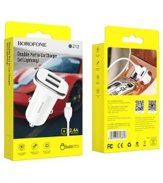 Car adapter Borofone BZ12 + Lightning cable (White)